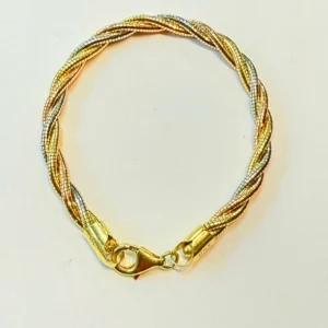 92.5 Sterling Silver Tricolor Twisted Rope Bracelet