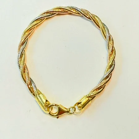 92.5 Sterling Silver Tricolor Twisted Rope Bracelet
