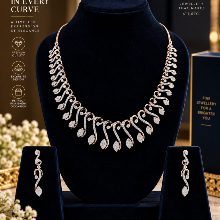 Graceful Diamond Cascade Necklace Set