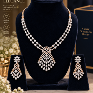Elegant Diamond Leaf-Design Necklace Set
