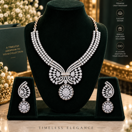 Diamond Floral Statement Necklace Set