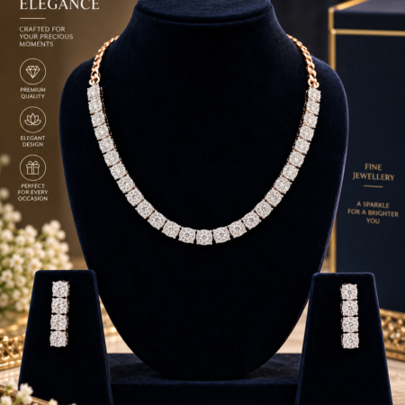 Classic Diamond Cluster Necklace Set