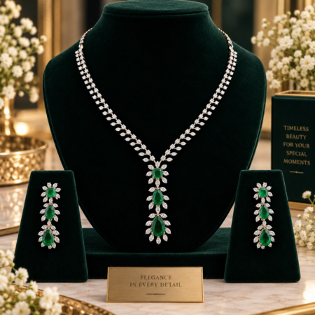 Emerald Leaf Diamond Necklace Set