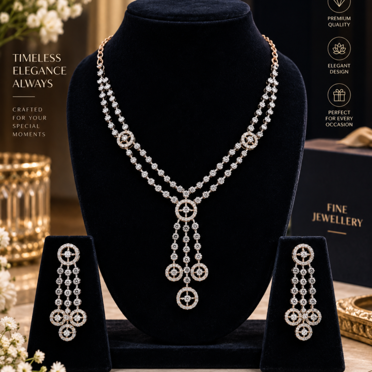 Diamond Cascade Double-Strand Necklace Set
