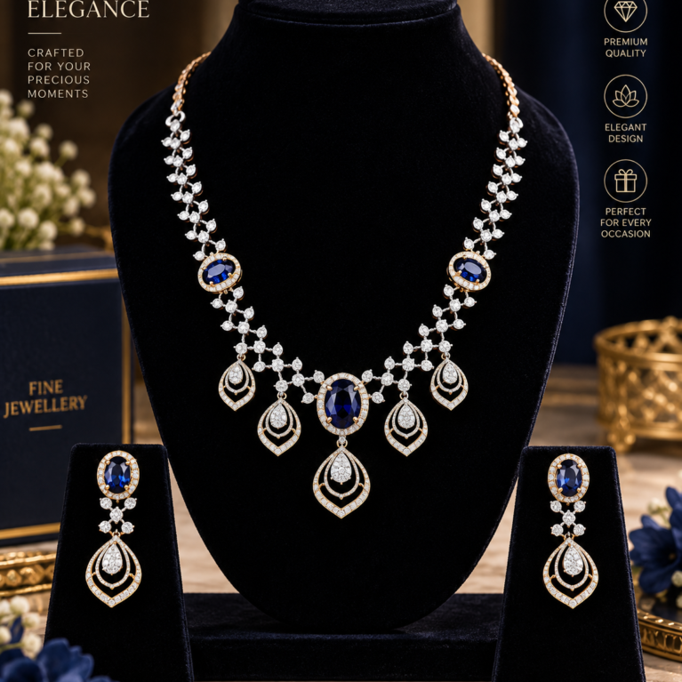 Sapphire & Diamond Teardrop Necklace Set