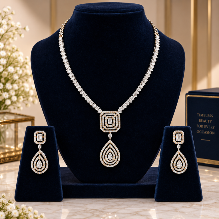 Geometric Diamond Necklace Set
