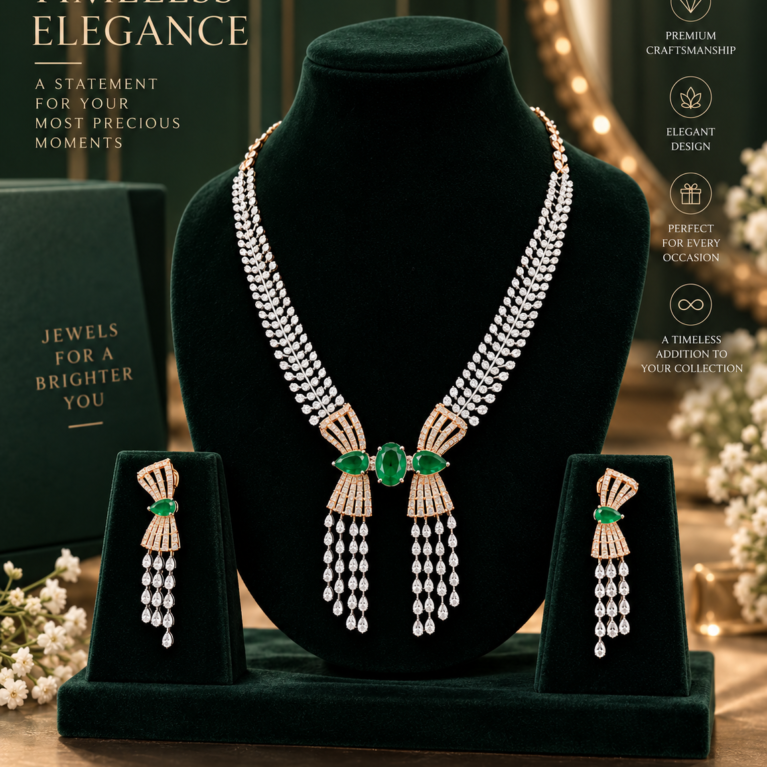 Emerald Cascade Diamond Necklace Set
