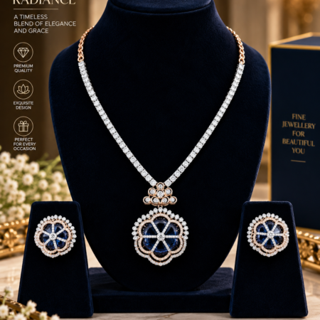 Sapphire Blue Floral Pendant Necklace Set