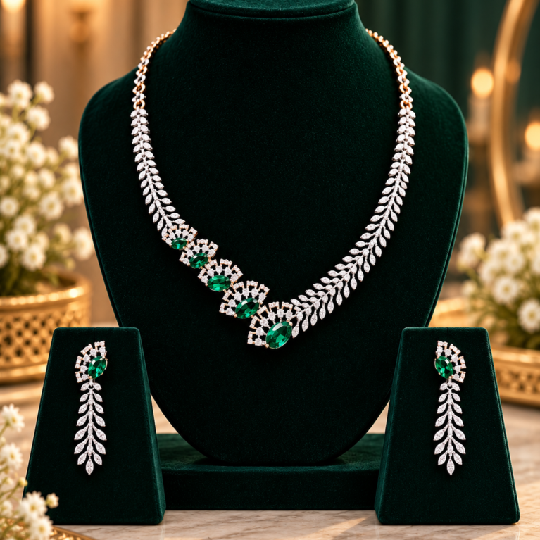 Emerald Leaf Elegance Necklace Set