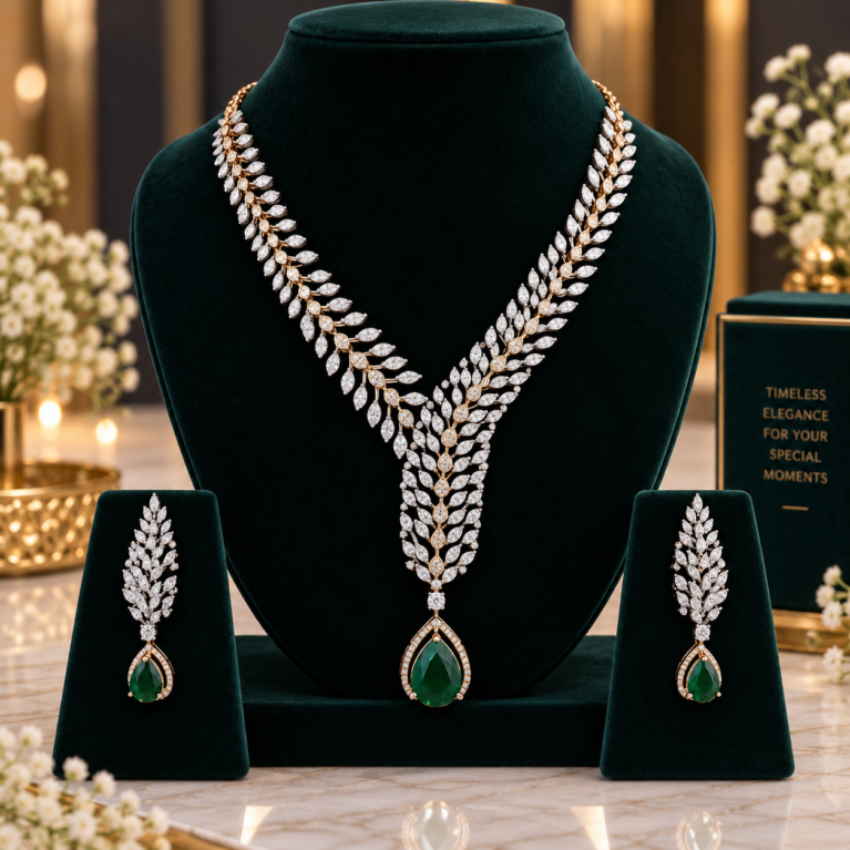 Emerald Leaf Necklace Set